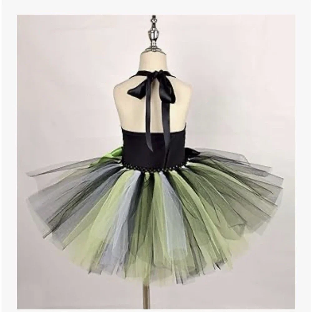 Kids Girl Halloween Costume Short Sleeve Ruffle Tulle Tutu Dress festival 11-12